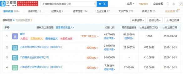 腾讯关联公司投资《少女前线》开发商散爆网络 占股20%
